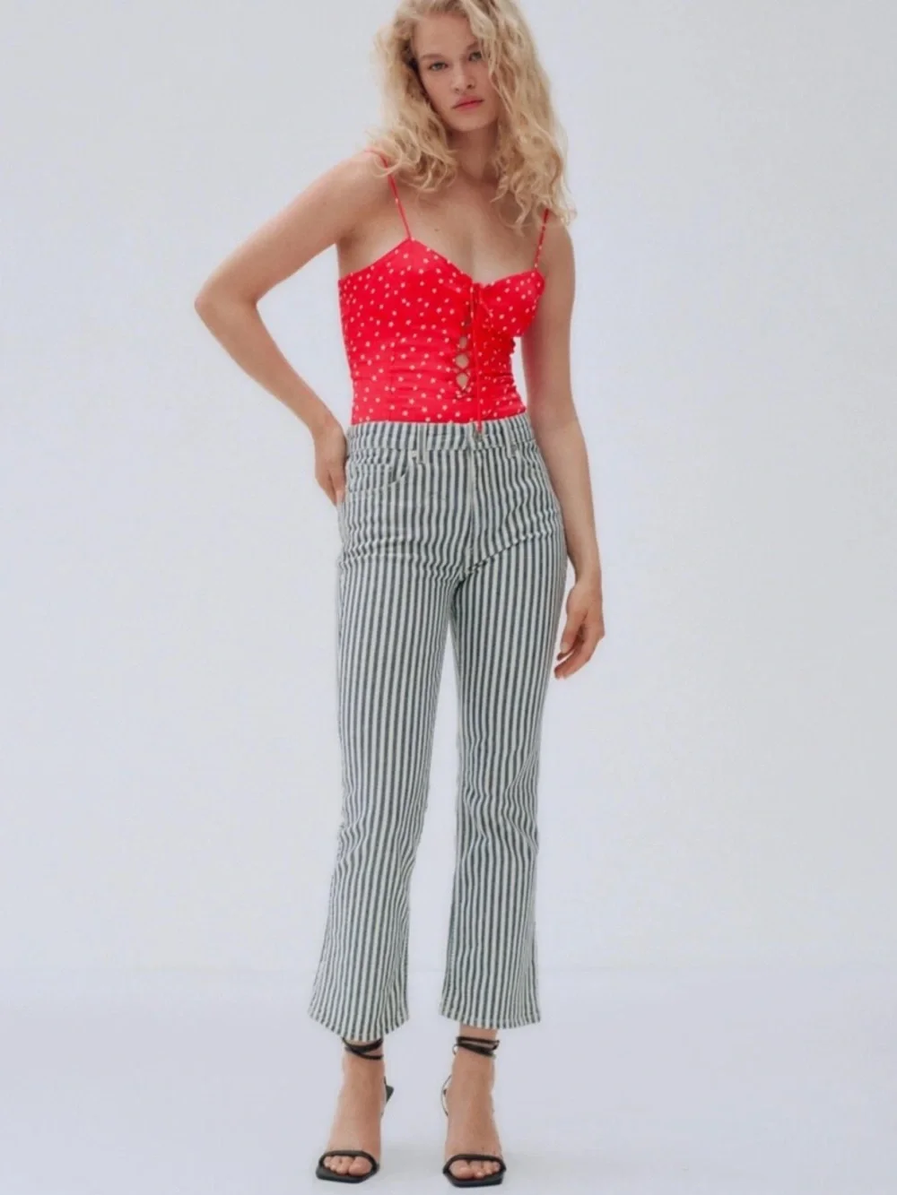 New Zara Satin Effect Stars Bodysuit Red Small NWT - Picture 2 of 8
